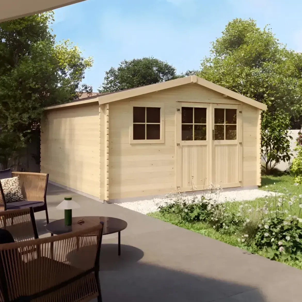 Casetta in Legno da Giardino 4x3 Doppia Porta Block-House 34mm