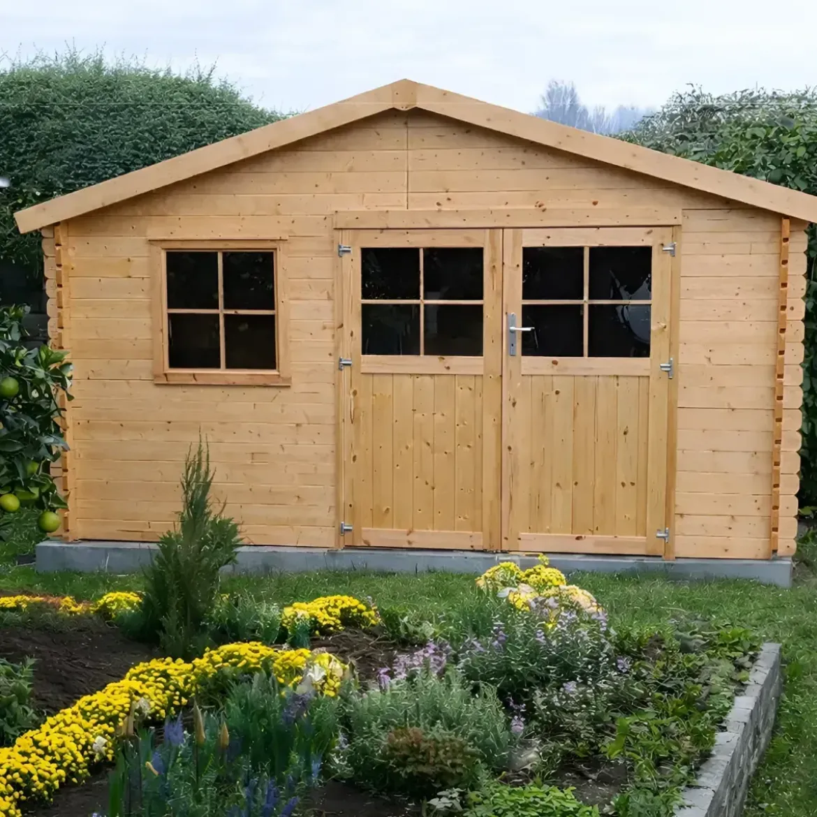 Casetta in Legno da Giardino 4x3 Doppia Porta Block-House 34mm
