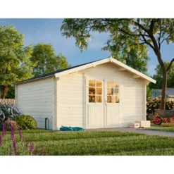 Casetta in Legno da Giardino 4x4 Blockhouse 34 mm Porta Doppia Vetrata