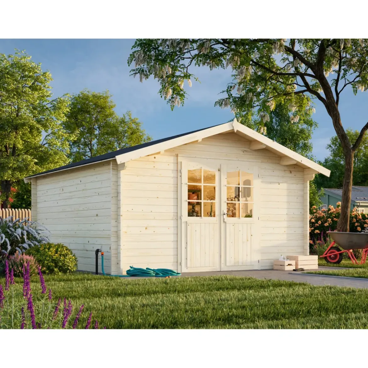 Casetta in Legno da Giardino 4x4 Blockhouse 34 mm Porta Doppia Vetrata