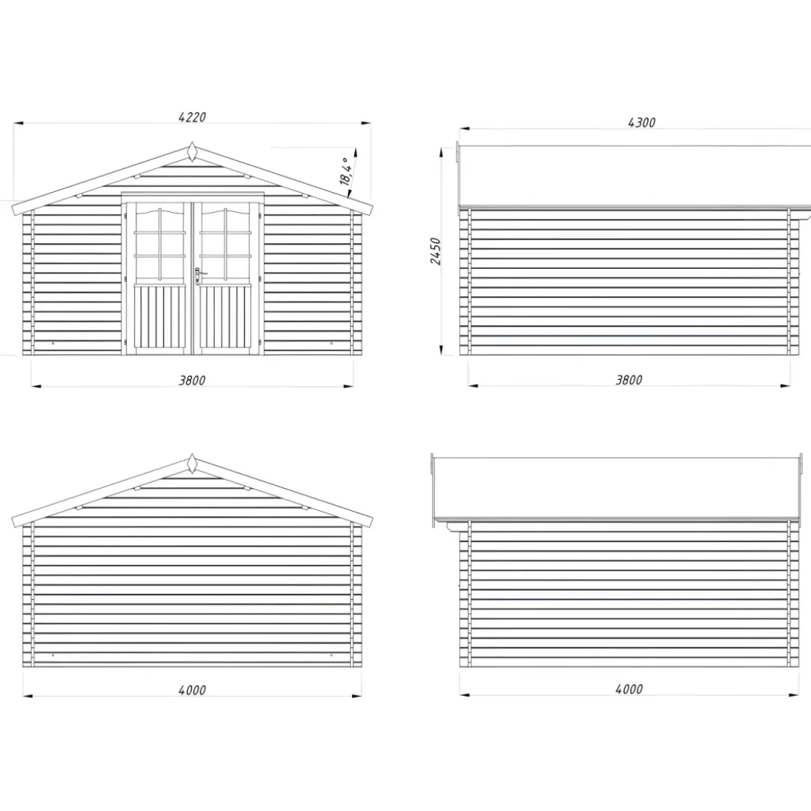 Casetta in Legno da Giardino 4x4 Blockhouse 34 mm Porta Doppia Vetrata