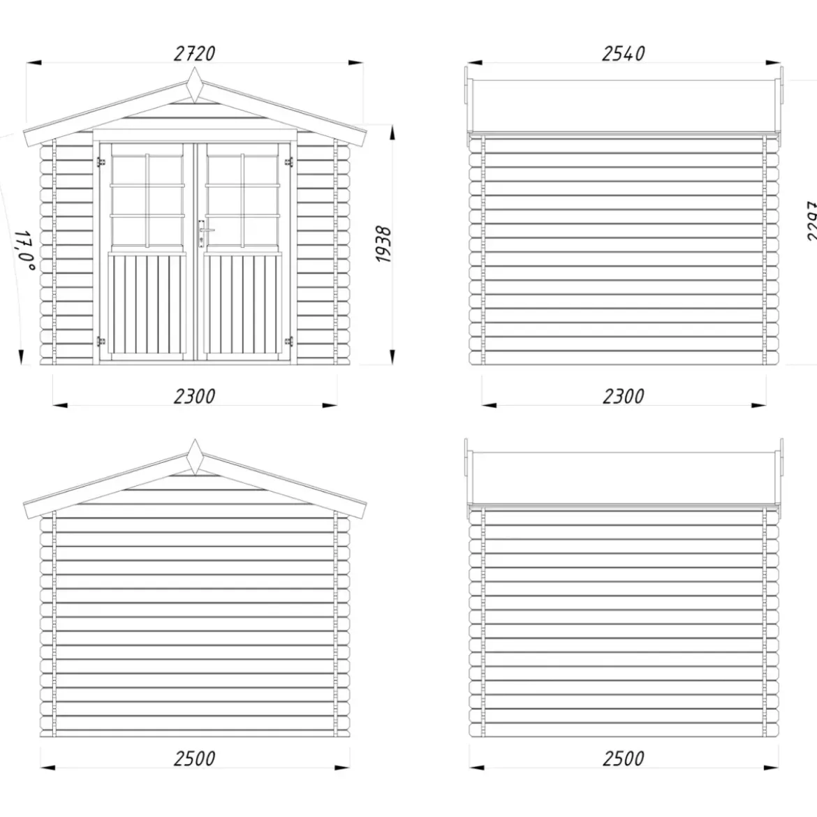Casetta in Legno da Giardino 250x250 cm Blockhouse 28 mm Doppia Porta