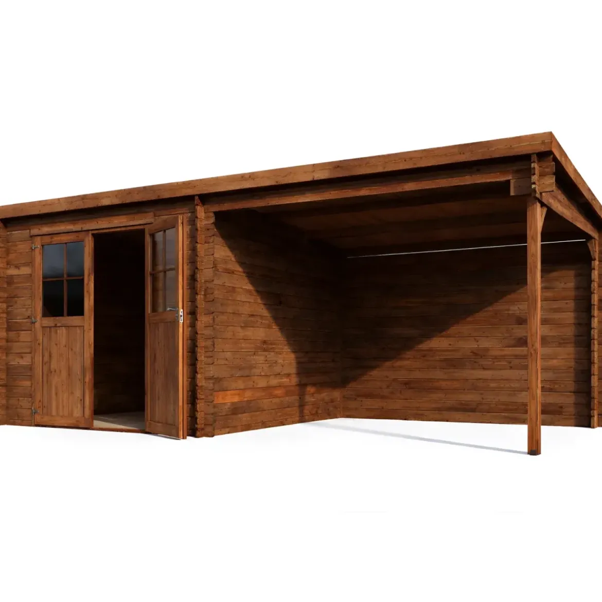 Casetta in Legno di Abete Trattato 6x3 Doppia Porta con Vetri Portico