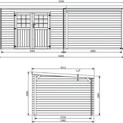 Casetta in Legno di Abete 6x3 Doppia Porta con Vetri Portico Laterale