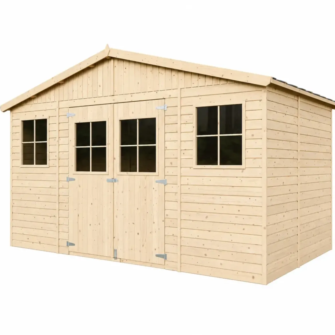 Casetta in Legno Giardino 4x3 17 mm Pavimento Porte Doppie Finestre