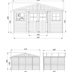 Casetta in Legno Giardino 4x3 17 mm Pavimento Porte Doppie Finestre