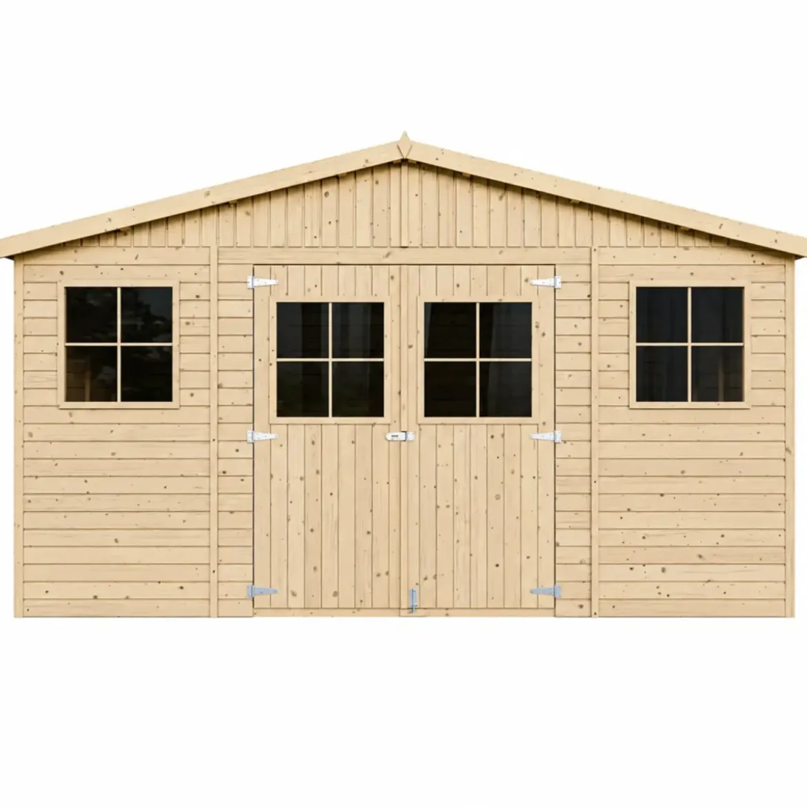 Casetta in Legno Giardino 4x4 17 mm Pavimento Porte Doppie Finestre