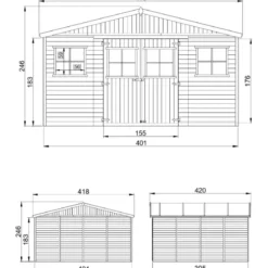 Casetta in Legno Giardino 4x4 17 mm Pavimento Porte Doppie Finestre