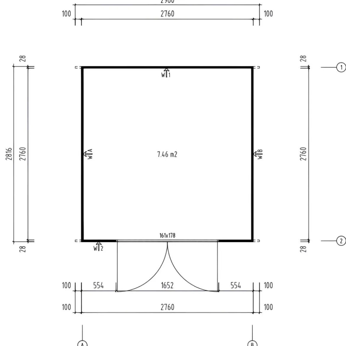 Casetta in Legno Grezzo 28 mm 276x282 Blockhouse Porta Doppia Vetrata