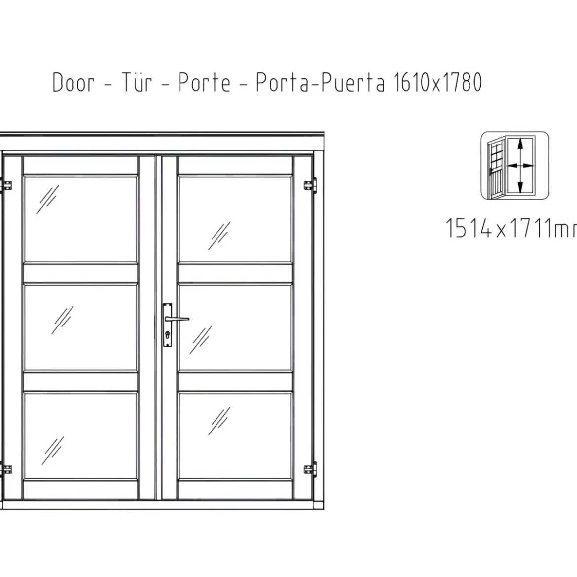 Casetta in Legno Grezzo 28 mm 276x282 Blockhouse Porta Doppia Vetrata