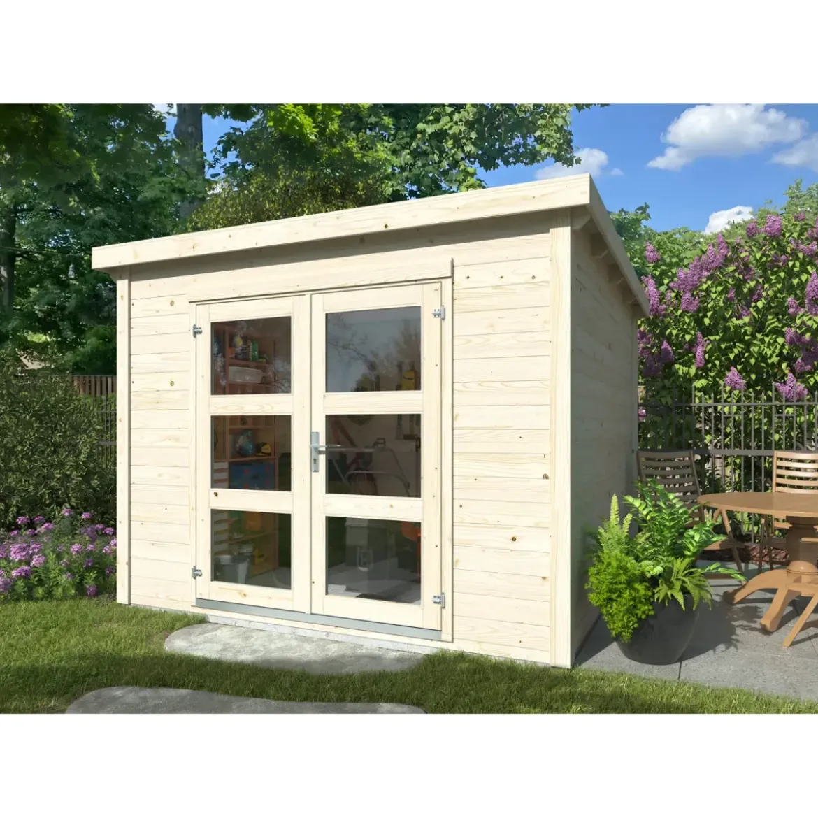 Casetta in Legno Grezzo 28 mm 276x282 Blockhouse Porta Doppia Vetrata