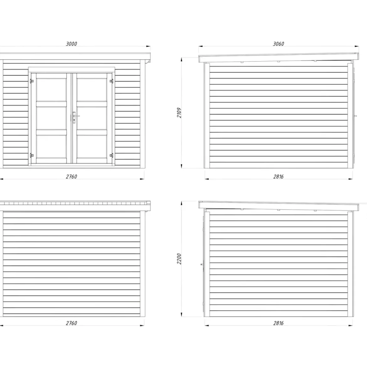 Casetta in Legno Grezzo 28 mm 276x282 Blockhouse Porta Doppia Vetrata