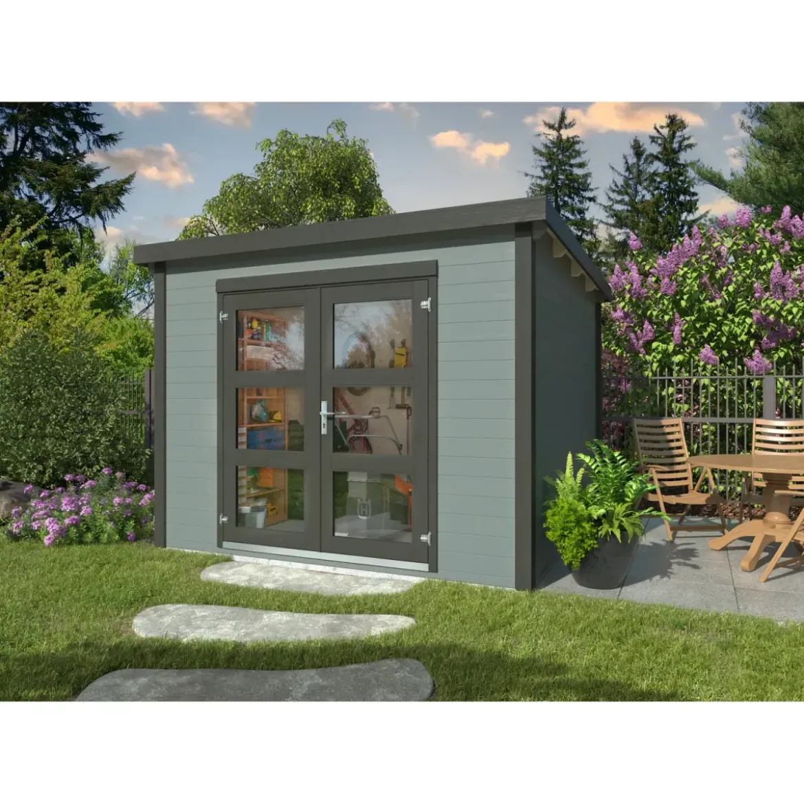 Casetta in Legno Grezzo 28 mm 276x282 Blockhouse Porta Doppia Vetrata