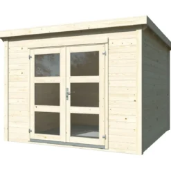 Casetta in Legno Grezzo 28 mm 276x282 Blockhouse Porta Doppia Vetrata
