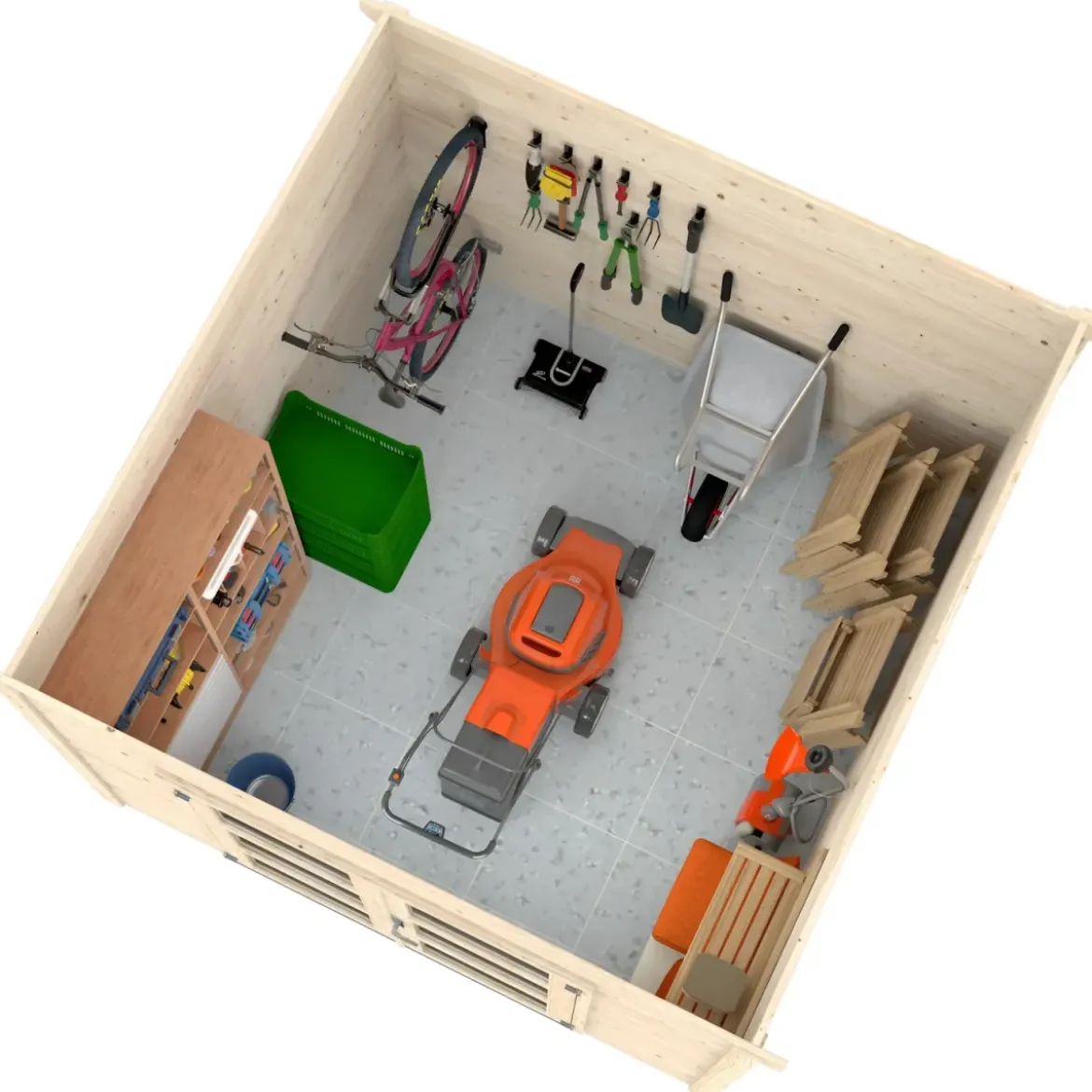 Casetta in Legno Grezzo 28 mm 276x282 Blockhouse Porta Doppia Vetrata
