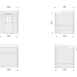 Casetta in Legno Grezzo 19 mm 176x176 cm Blockhouse Tetto in Perline
