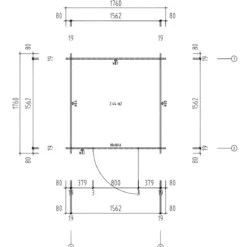 Casetta in Legno Grezzo 19 mm 176x176 cm Blockhouse Tetto in Perline