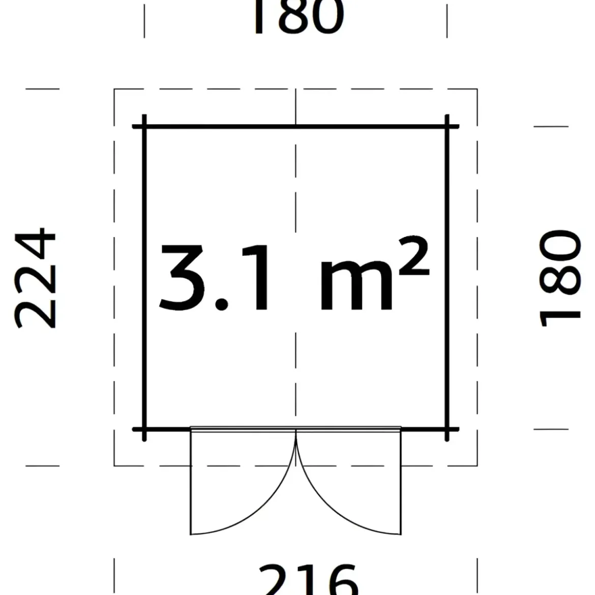 Casetta in Legno Grezzo 19 mm 200x200 cm Blockhouse Porta Doppia