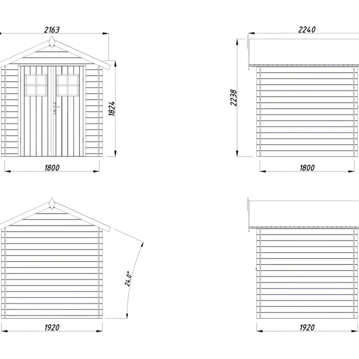 Casetta in Legno Grezzo 19 mm 200x200 cm Blockhouse Porta Doppia