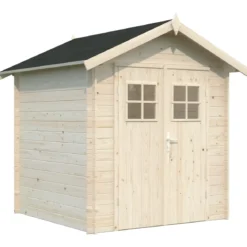 Casetta in Legno Grezzo 19 mm 200x200 cm Blockhouse Porta Doppia