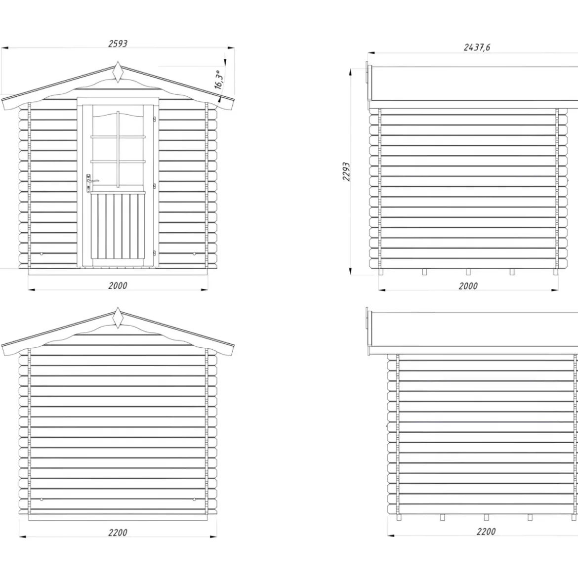 Casetta in Legno Grezzo 28 mm 218x218 cm Blockhouse con Pavimento