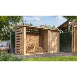 Casetta in Legno Grezzo 344x130 cm con Tetto Bitumato Legnaia Esterna