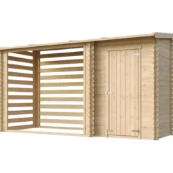 Casetta in Legno Grezzo 344x130 cm con Tetto Bitumato Legnaia Esterna