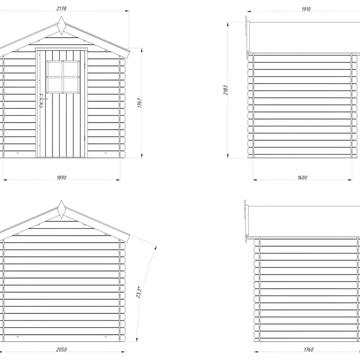 Casetta in Legno Impregnato 19 mm 206x176 cm Blockhouse Porta Vetrata