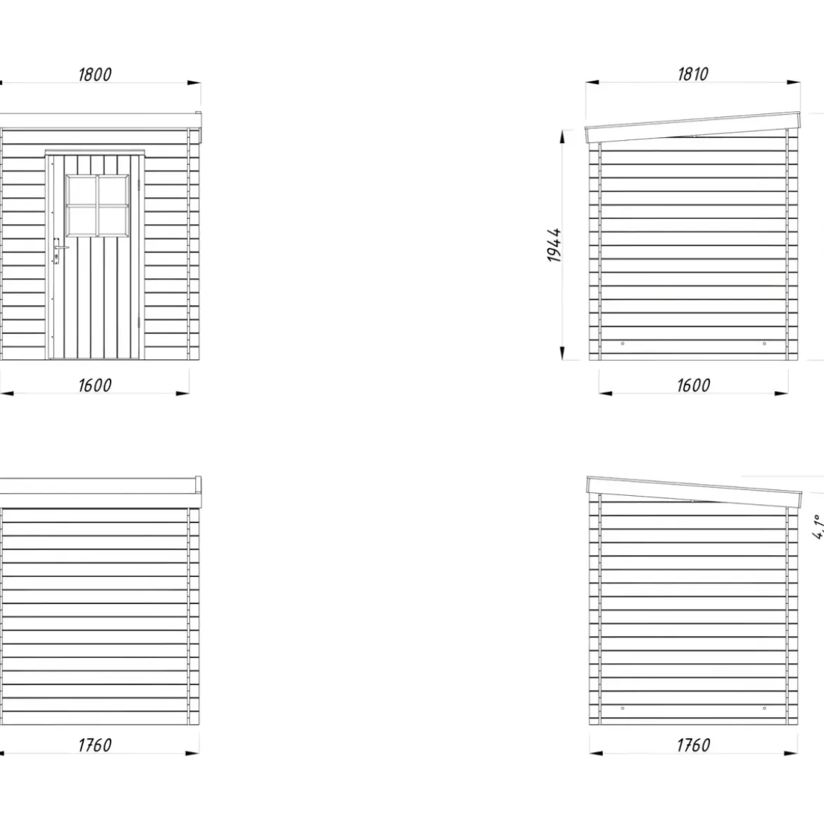 Casetta in Legno Impregnato 176x176 Blockhouse 19 mm Porta Finestrata