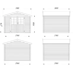 Casetta in Legno Impregnato 296x296 cm Blockhouse 28 mm Doppia Porta