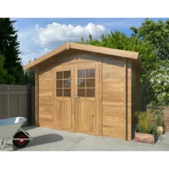 Casetta in Legno Impregnato 296x296 cm Blockhouse 28 mm Doppia Porta