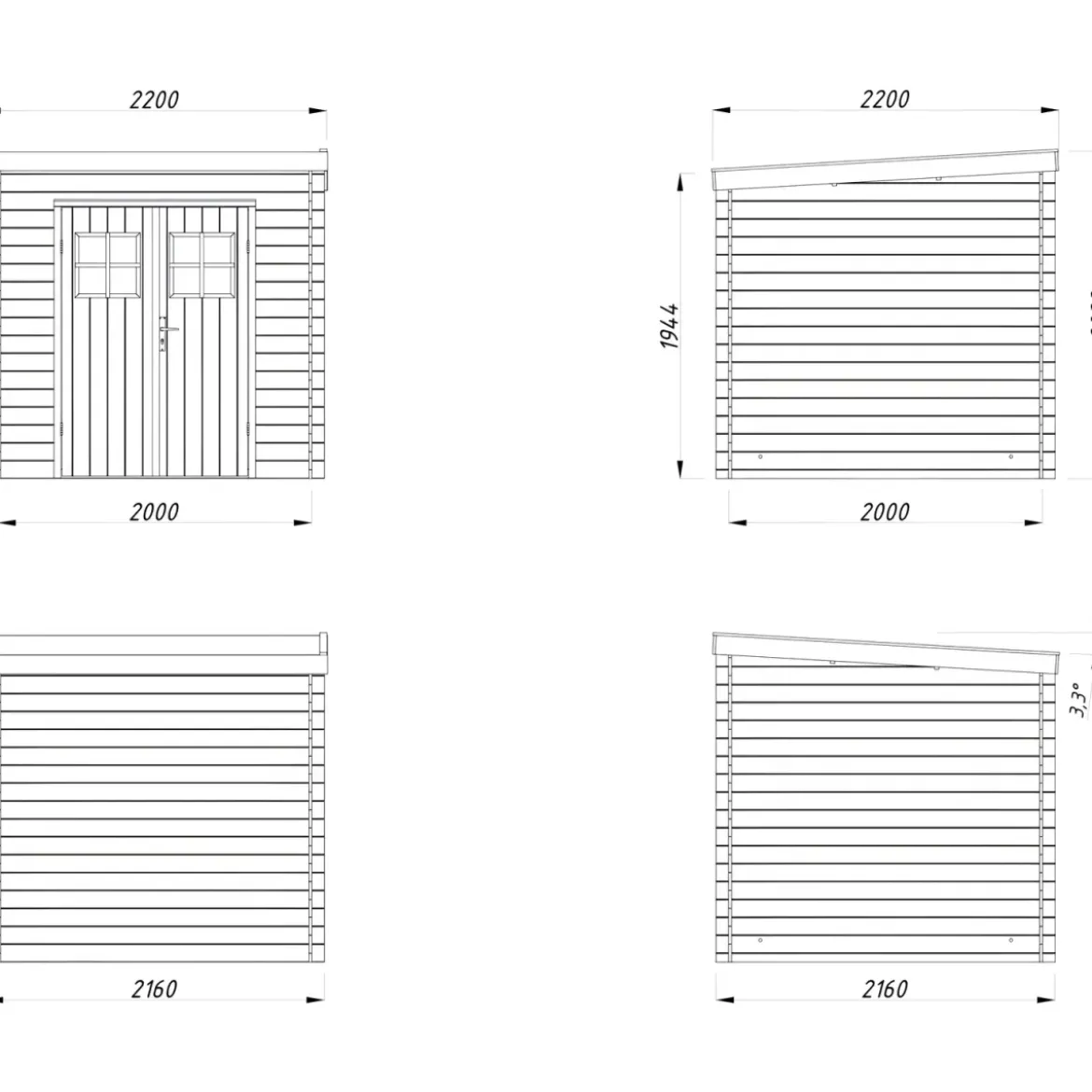 Casetta in Legno Impregnato 216x216 cm Blockhouse 19 mm Doppia Porta