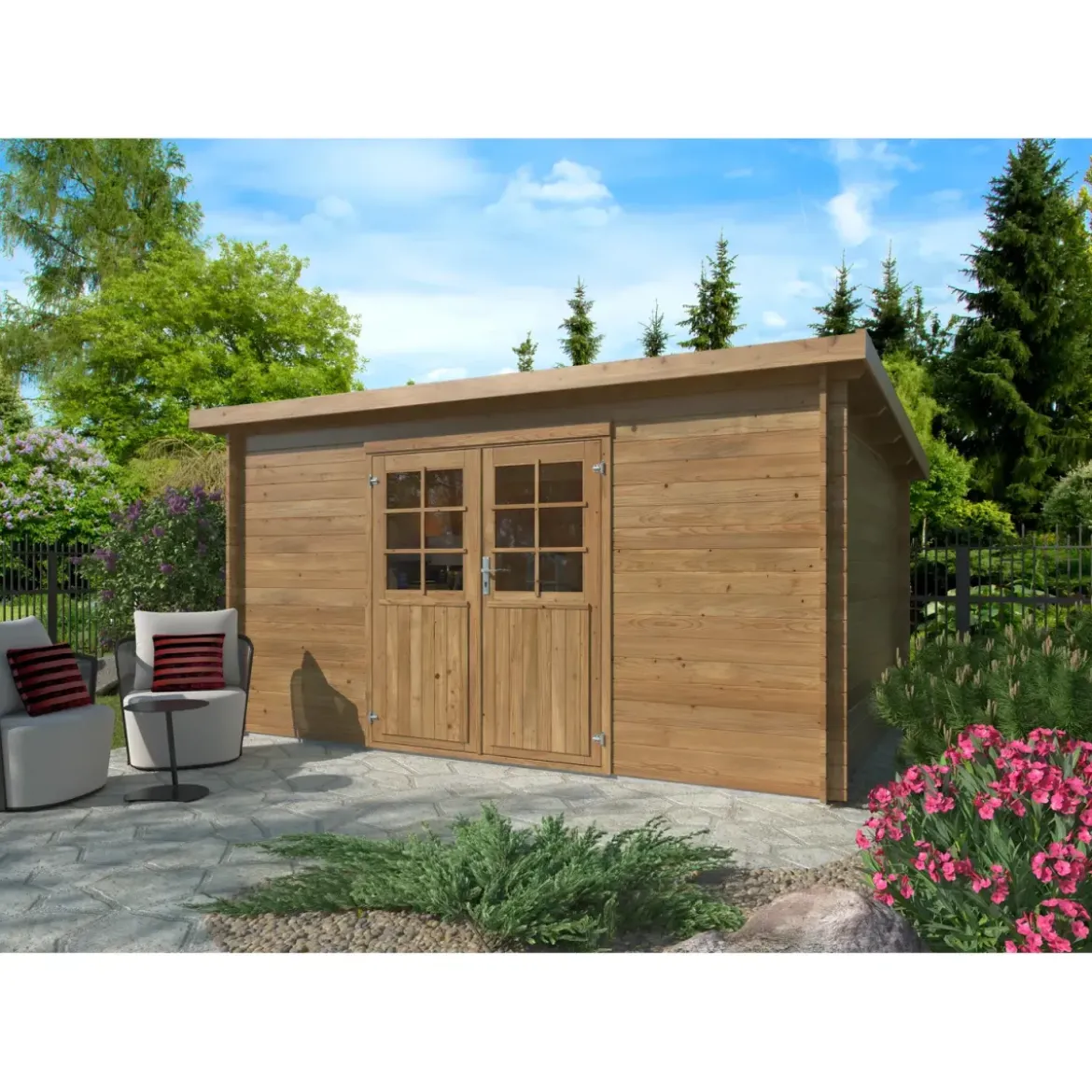 Casetta in Legno Impregnato 406x292 cm Blockhouse 28 mm Porta Doppia
