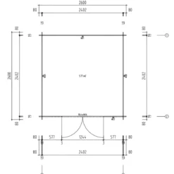 Casetta in Legno Impregnato 260x260 Blockhouse 19 mm Porta Doppia