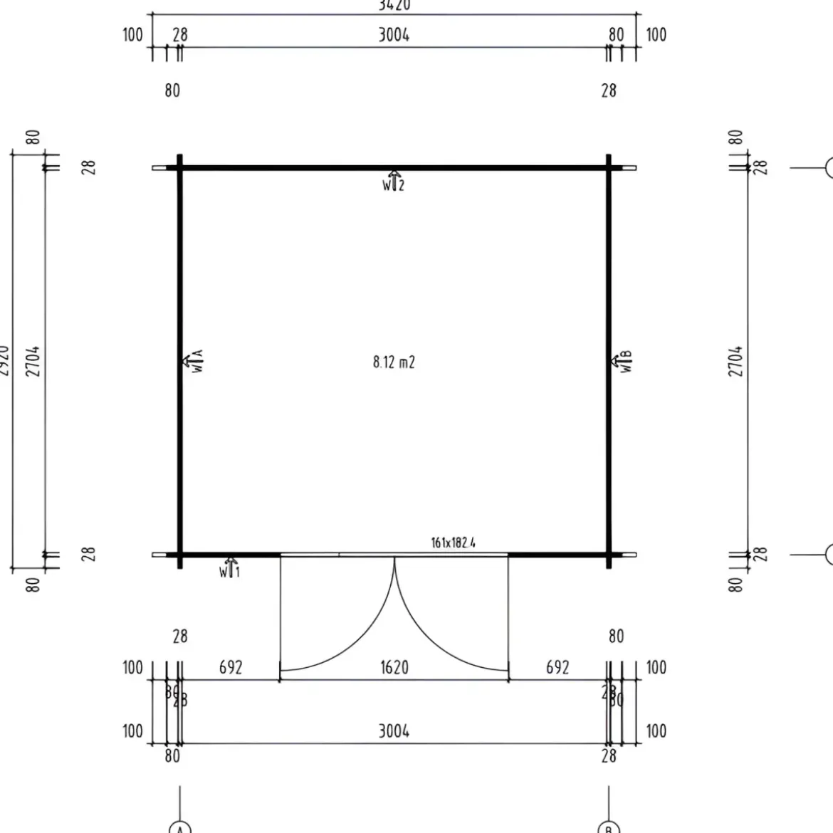 Casetta in Legno Impregnato 322x292 Blockhouse 28 mm Porta Doppia