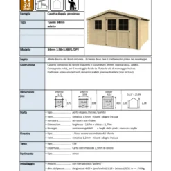 Casetta in Legno 34 mm da Giardino 4x4 Doppia Porta Vetri Block-House
