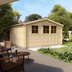 Casetta in Legno 34 mm da Giardino 4x4 Doppia Porta Vetri Block-House