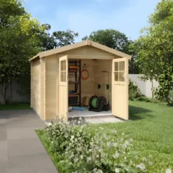 Casetta in Legno 34mm Grezzo da Giardino 3x3 Doppia Porta Vetrata
