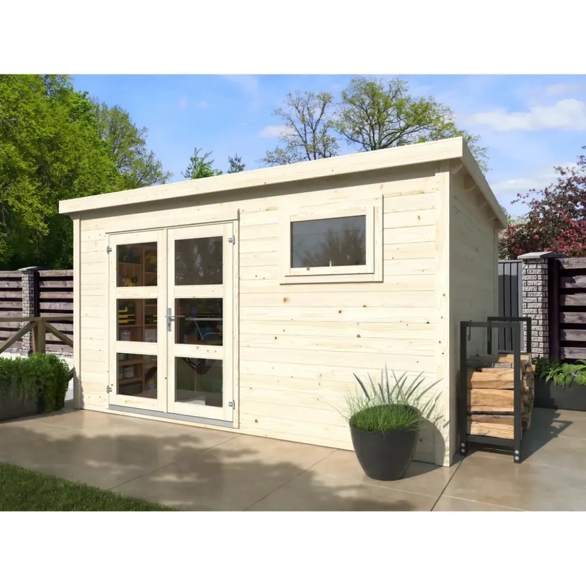 Casetta in Legno 28 mm 385x282 cm Blockhouse Porta Doppia Finestra