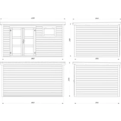 Casetta in Legno 28 mm 385x282 cm Blockhouse Porta Doppia Finestra