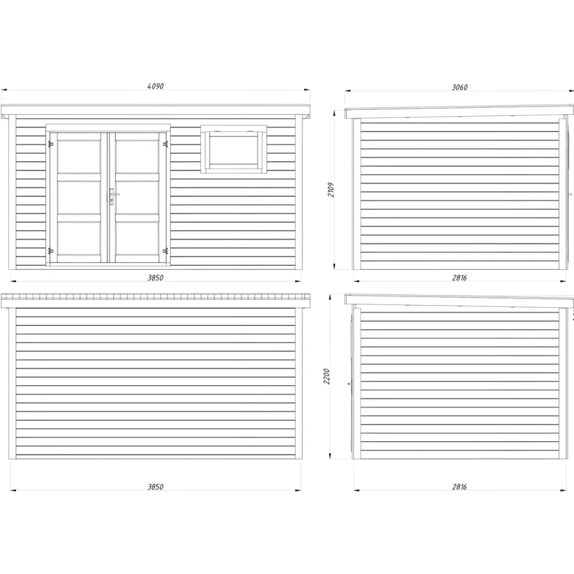 Casetta in Legno 28 mm 385x282 cm Blockhouse Porta Doppia Finestra