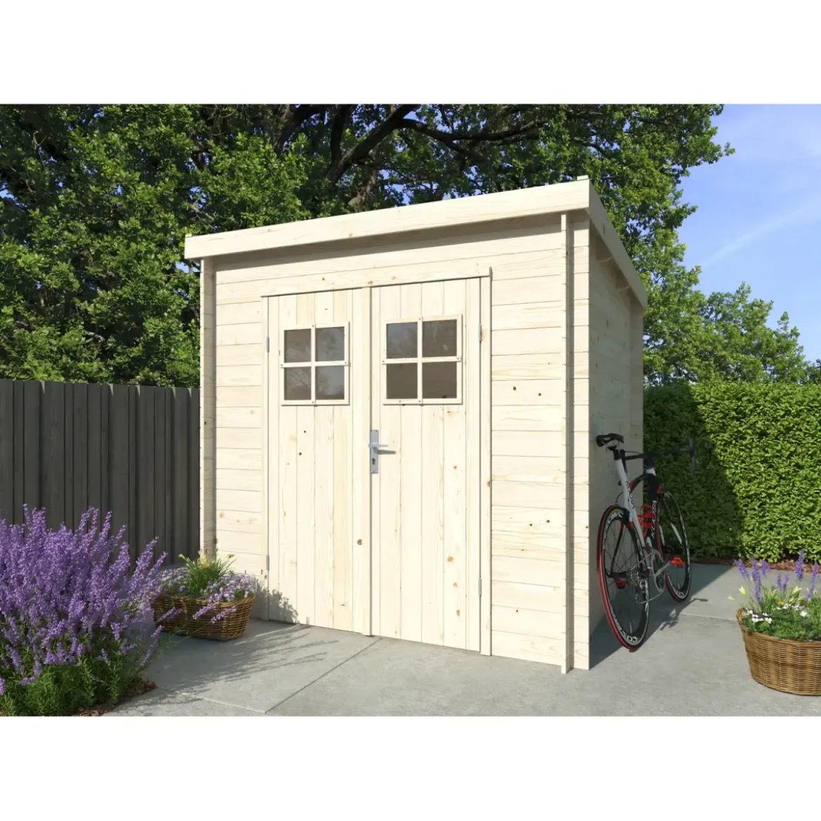 Casetta in Legno 19 mm 216x216 cm Blockhouse Tetto Perline Doppia Porta