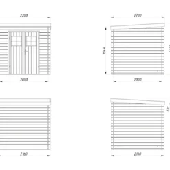 Casetta in Legno 19 mm 216x216 cm Blockhouse Tetto Perline Doppia Porta