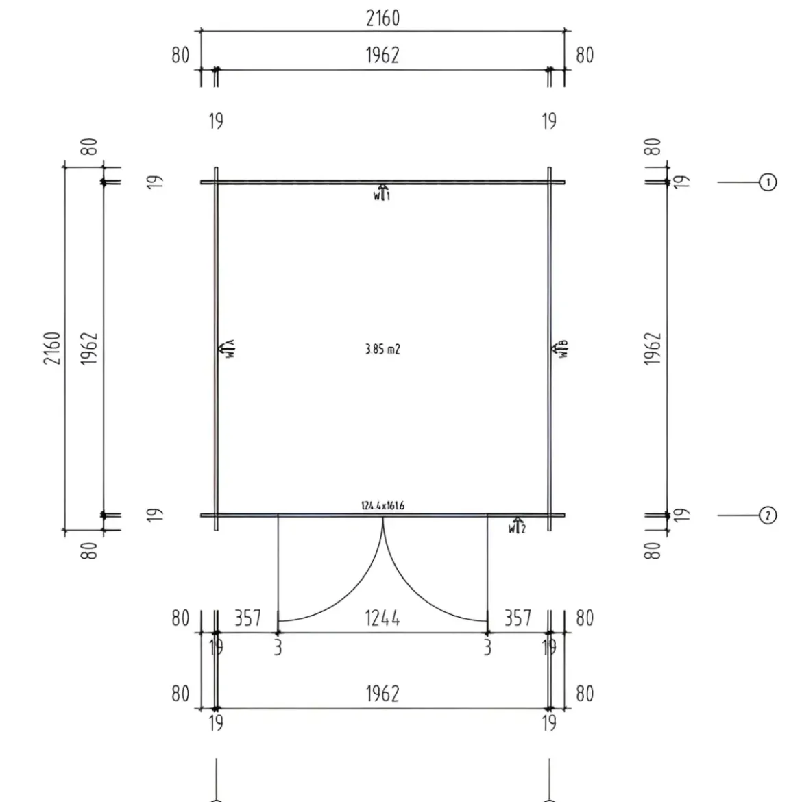 Casetta in Legno 19 mm 216x216 cm Blockhouse Tetto Perline Doppia Porta