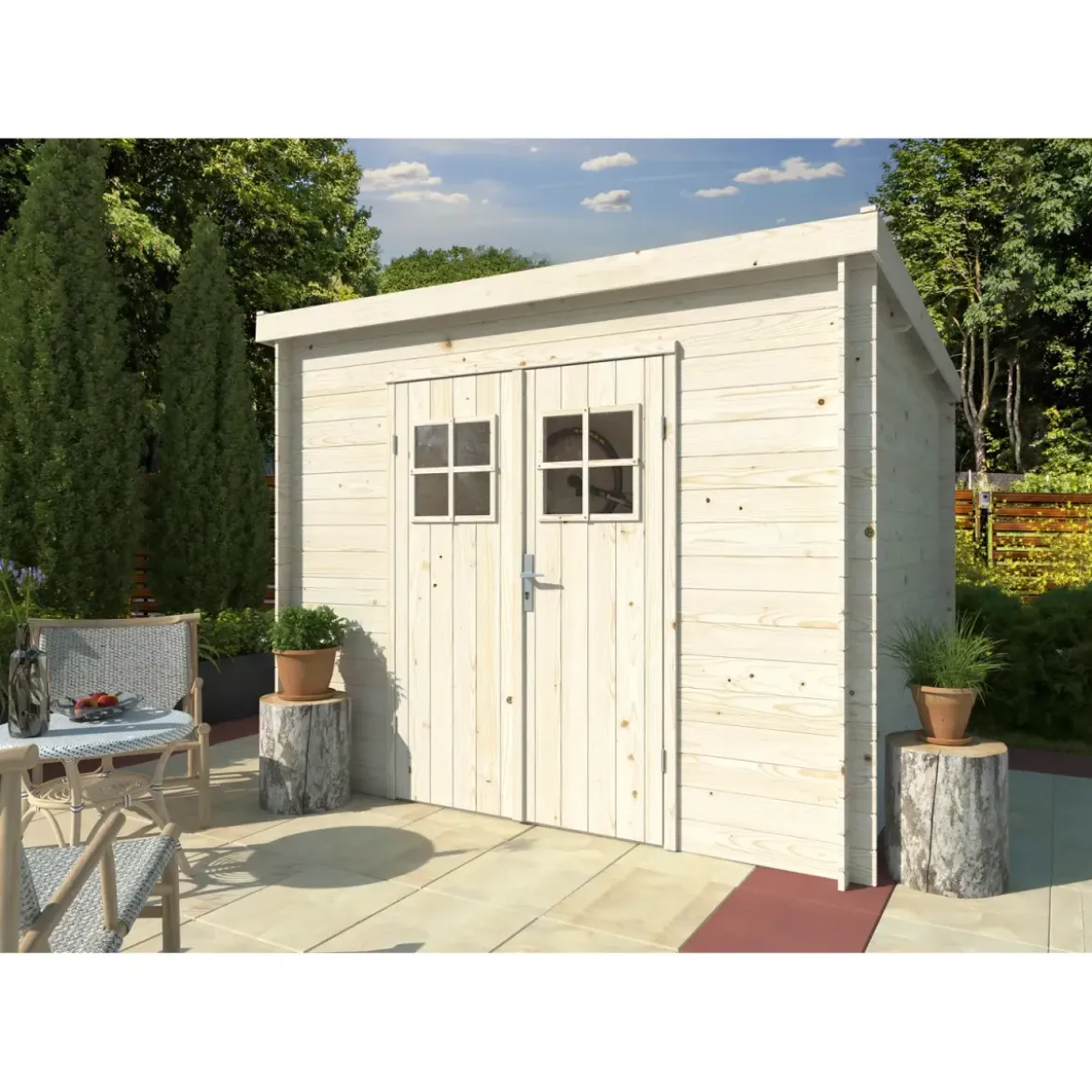 Casetta in Legno 19 mm 260x260 cm Blockhouse Tetto Perline Doppia Porta