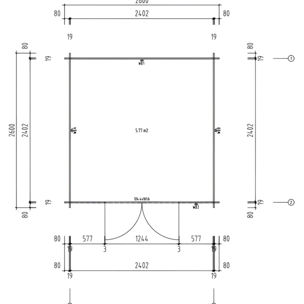 Casetta in Legno 19 mm 260x260 cm Blockhouse Tetto Perline Doppia Porta
