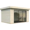 Casetta in Legno Naturale 28 mm 385x291 cm Porta Scorrevole in Vetro