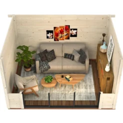 Casetta in Legno Naturale 28 mm 385x291 cm Porta Scorrevole in Vetro