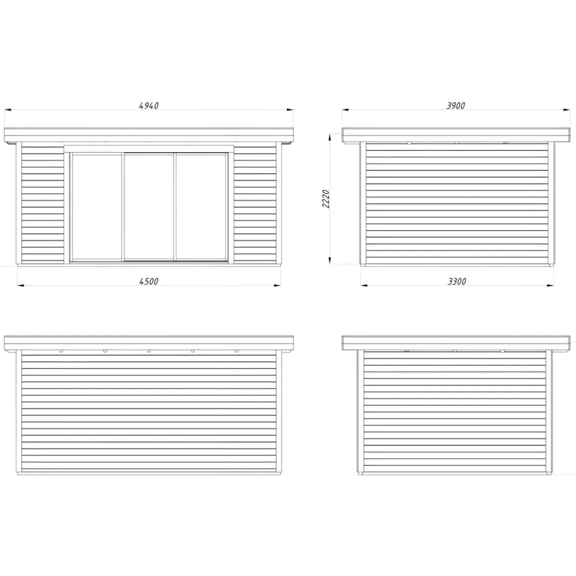 Casetta in Legno Naturale 28 mm 450x330 cm Porta Scorrevole in Vetro