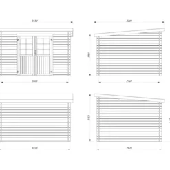 Casetta in Legno Naturale 28 mm 322x292 cm Blockhouse Doppia Porta